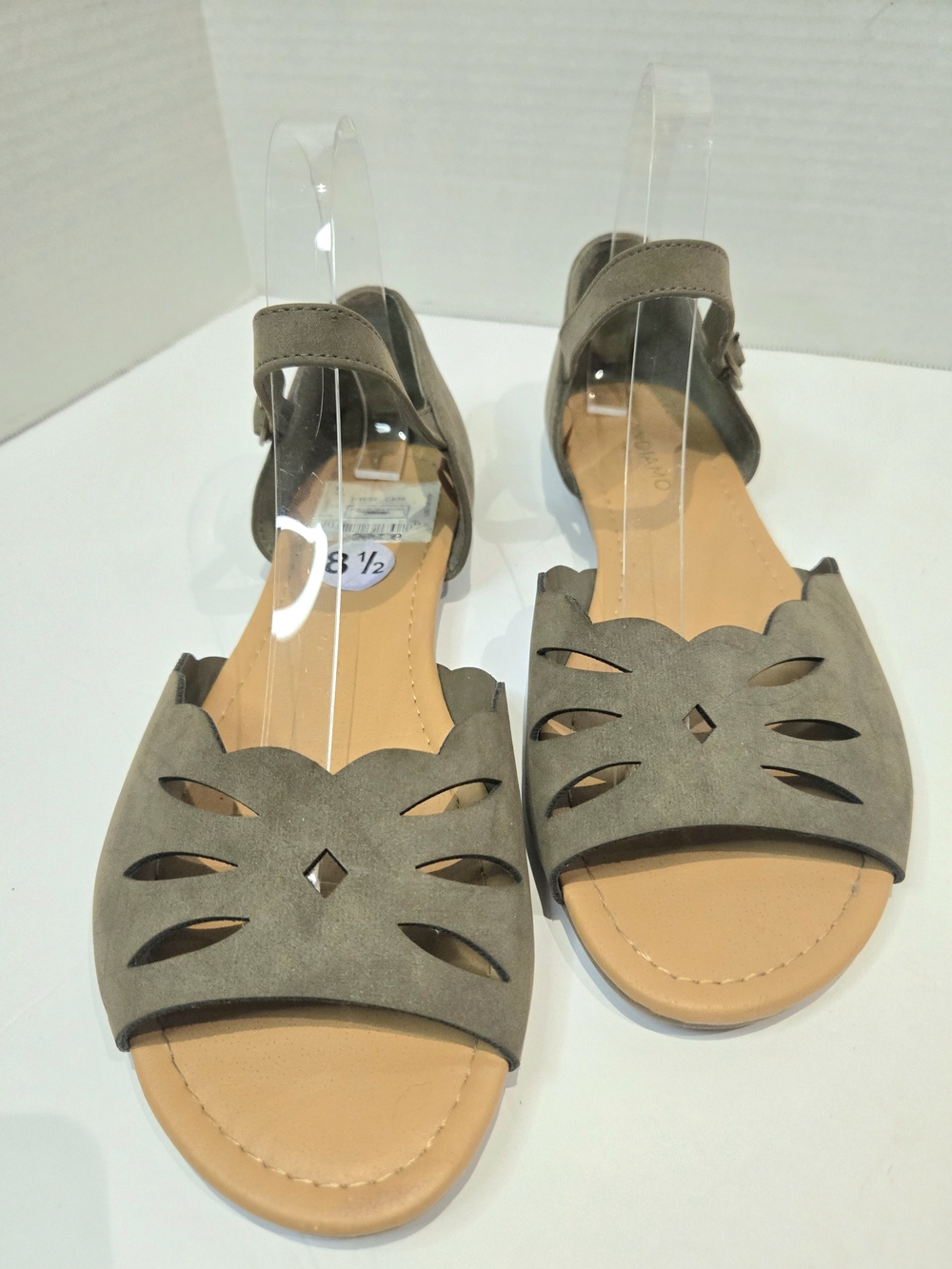 Andiamo Olive Scalloped Cutout Ankle-Strap Sandals